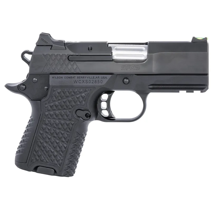 Wilson Combat SFX9 Sub-Compact 9mm Luger Pistol 10+1/15+1 3.25" Barrel Stainless Slide Aluminum Frame G10 Grip Single Action Black SFX8SCR3