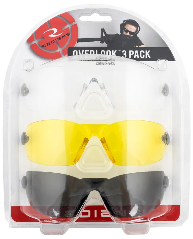 Radians Overlook Glasses 99.9% UV Rated Clear, Smoke Gray, Amber Lens for Adults 3 Per Pack