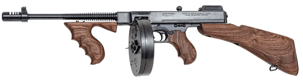Thompson 1927A-1 Deluxe Carbine 45 ACP Caliber Rifle with 18" Barrel, Blued Metal Finish, American Walnut Stock Wood Grip Right Hand T1100D