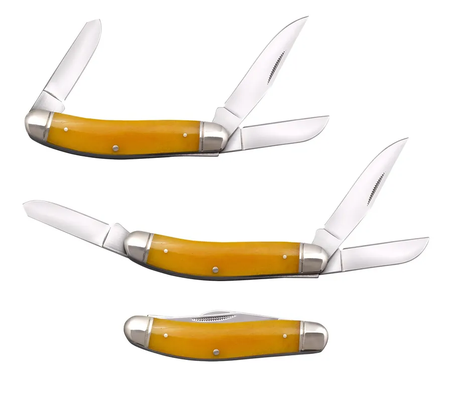 Cold Steel Gentleman‘s Stockman 2"/2.10"/2.50" Folding Clip/Sheepsfoot/Spey Plain SS Blade Yellow Handle