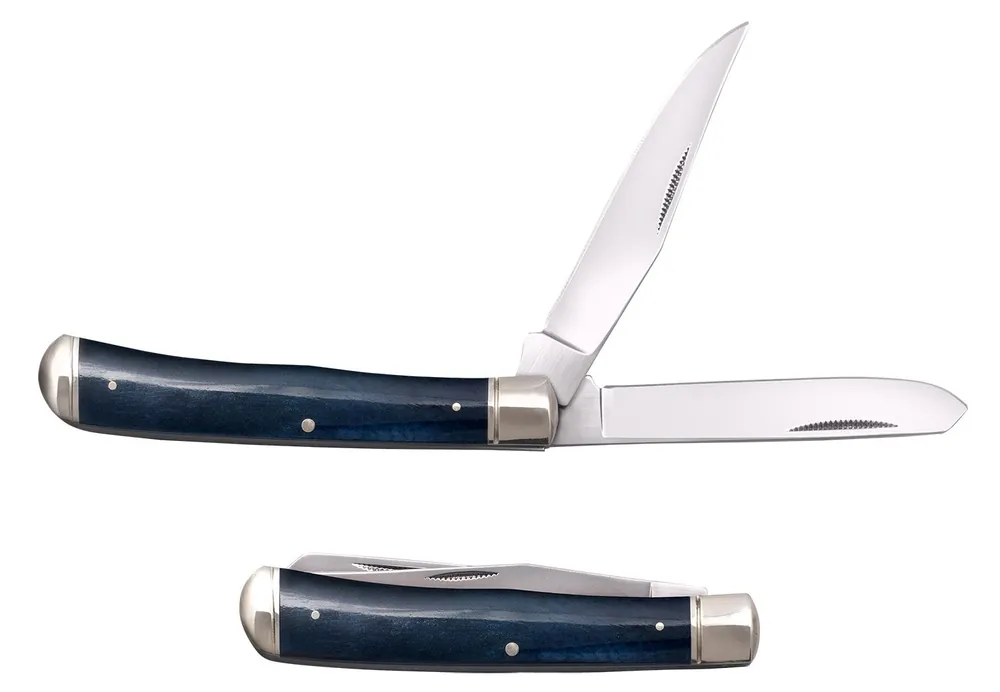 Cold Steel Trapper 3" Folding Clip/Spey Plain 8Cr13MoV SS Blade Dark Blue w/Polished Bolsters Bone Handle