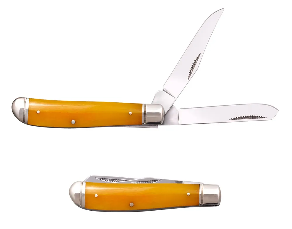 Cold Steel Trapper Mini 2.60"/2.70" Folding Clip/Spey Plain 3Cr13MoV SS Blade Yellow w/Polished Bolsters Bone Handle