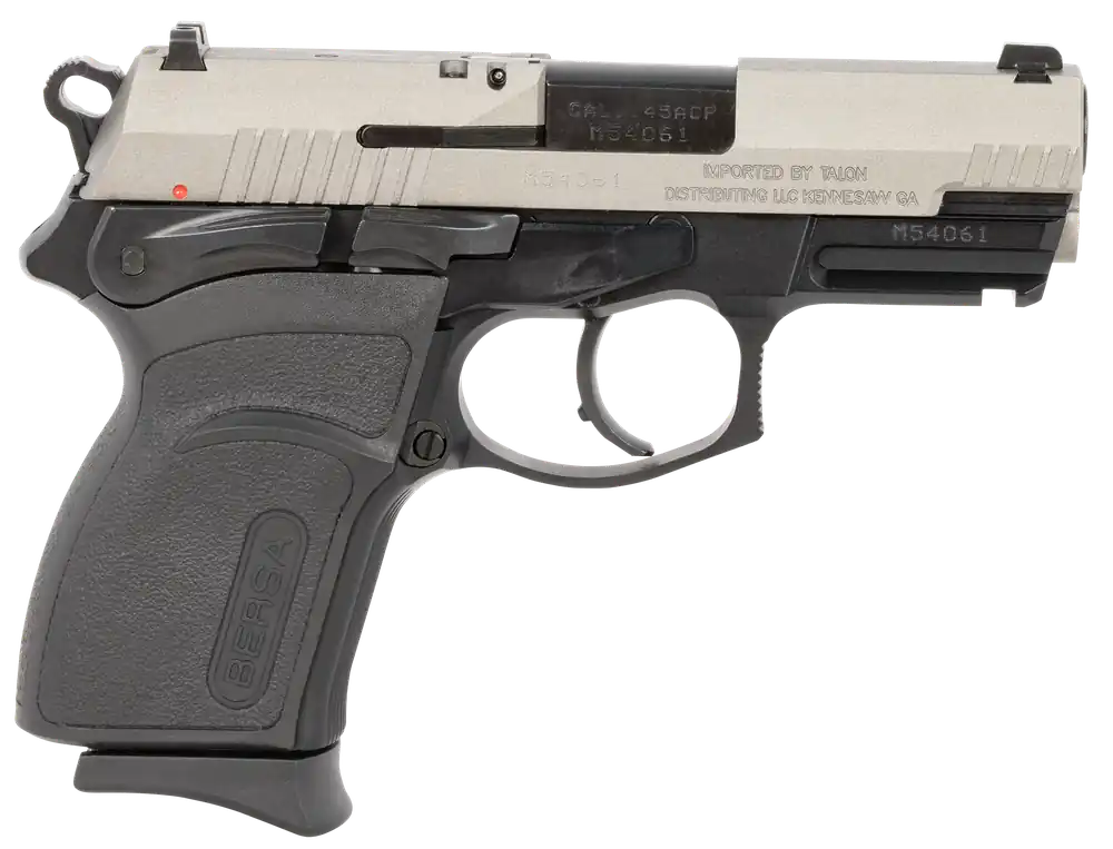 Bersa TPRC Compact .45ACP 7+1 3.50" Black Steel Barrel Nickel Cerakote Slide Black Alum Frame Thumb Safety Rail TPR45CDT