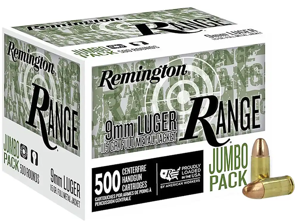 Remington Range Jumbo Pack 9mm Luger 115 Gr. Full Metal Jacket 500/Box