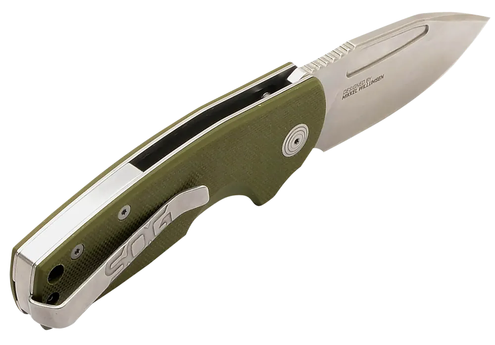 S.O.G Stout SJ 2.60" Folding Clip Point Plain Stonewashed Cryo D2 Steel Blade/ Olive Drab Textured G10 Handle