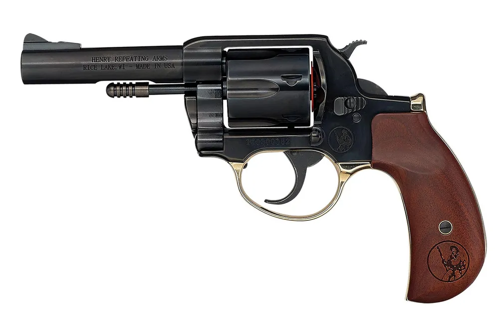 Henry Big Boy 38 Special/357 Mag 6 Shot 4" Blued Round Steel Barrel, Polished Blued Steel Frame w/Birdshead Walnut Grip