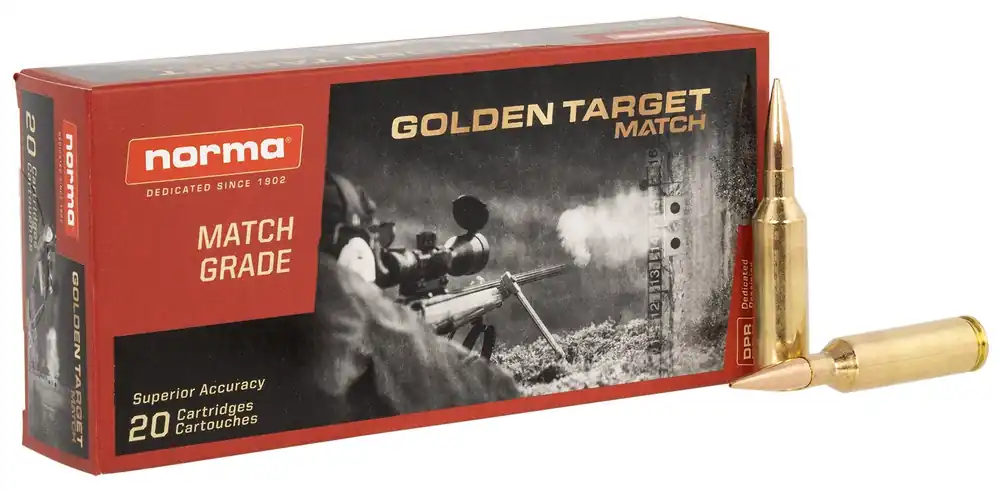 Norma Ammunition Dedicated Precision Golden Target Match 6.5 PRC 143 Gr. Hollow Point Boat Tail 20/Box