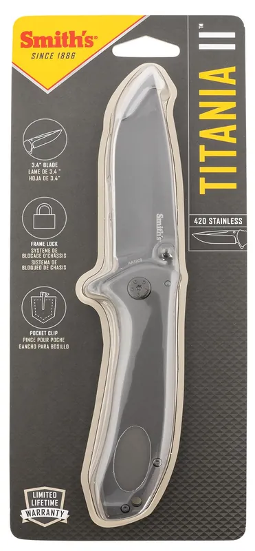 Smiths Products Titania II 3.50" Folding Drop Point Plain Satin Titanium Coated Stainless Steel Blade