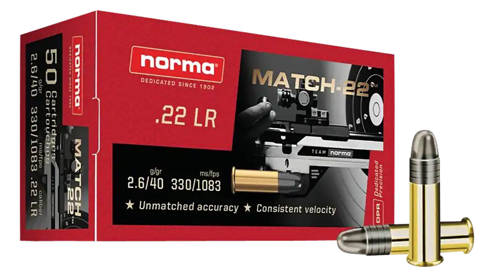 Norma Ammunition Dedicated Precision Match 22 LR 40 gr Lead Round Nose 50 Per Box