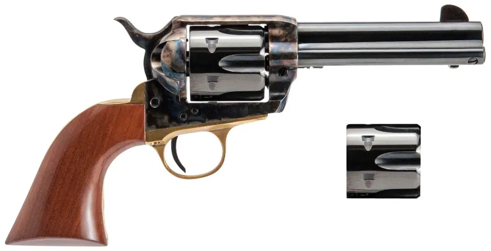 Cimarron Pistolero Dual Cylinder 9mm Luger/357 Mag 6 Shot 4.75" Blued Barrel & Cylinder, Color Case Hardened Frame, Walnut Grip