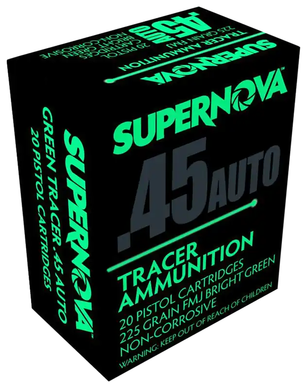 Supernova Green Tracer Non Corrosive 45 ACP 225 Gr. FMJ 20/Box