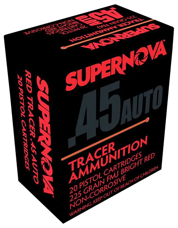 Supernova Red Tracer Non Corrosive 45 ACP 225 Gr. Full Metal Jacket (FMJ) 20/Box