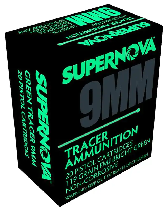 Supernova Green Tracer Non Corrosive 9MM Luger 119 Gr. FMJ 20/Box