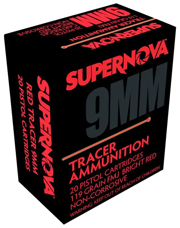 Supernova Red Tracer Non Corrosive 9MM Luger 119 Gr. FMJ 20/Box