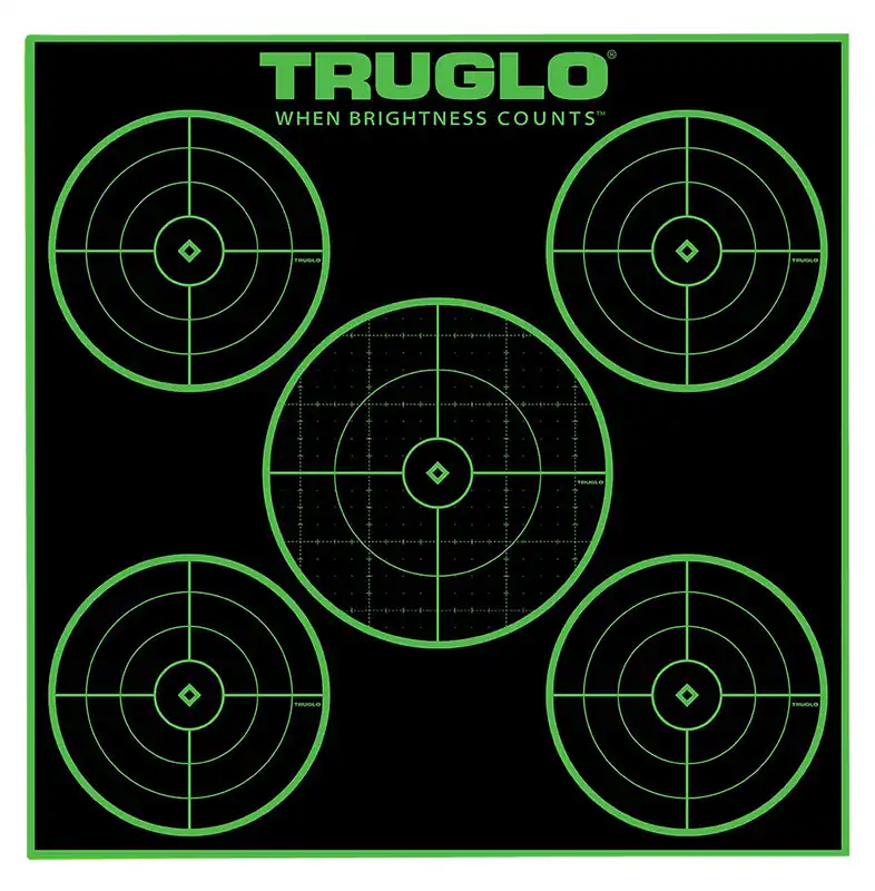 TruGlo Tru-See 5-Bull Target Black/Green Self-Adhesive Heavy Paper Universal Fluorescent Green 25 Pack