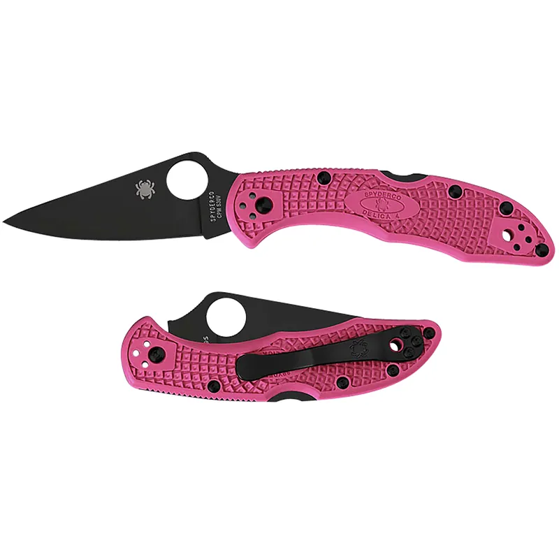 Spyderco Delica 4 Lightweight 2.90" Folding Plain Black TiCN CPM S30V SS Blade Pink Textured w/Black Accents FRN Handle