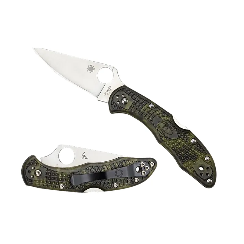 Spyderco Delica 4 Lightweight 2.90" Folding Plain Satin VG-10 SS Blade Zome Green Bi-Directional Texturing FRN Handle