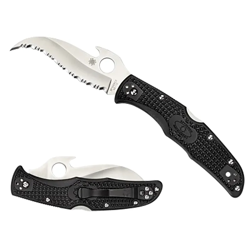 Spyderco Matriarch 2 3.57" Folding Reverse S Serrated Satin VG-10 SS Blade Black Bi-Directional Texturing FRN Handle