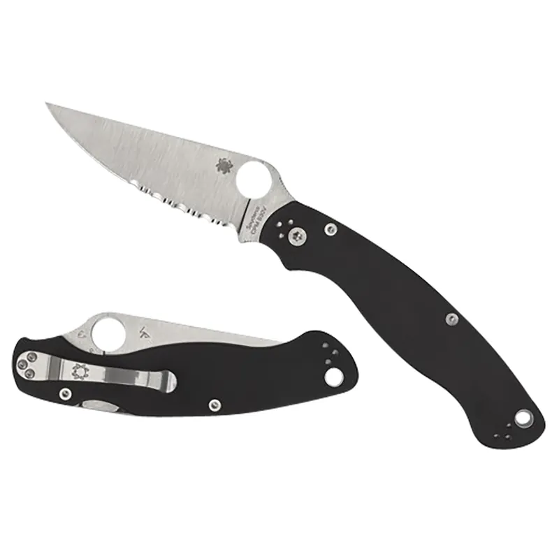 Spyderco Military 2 4" Folding Plain Stonewashed CPM S30V SS Blade Black Textured G10 Handle Includes Pocket Clip