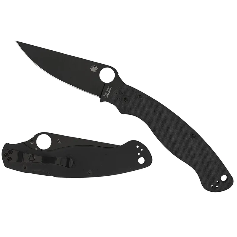 Spyderco Military 2 4" Folding Plain Black DLC CPM S30V SS Blade Black Textured G10 Handle
