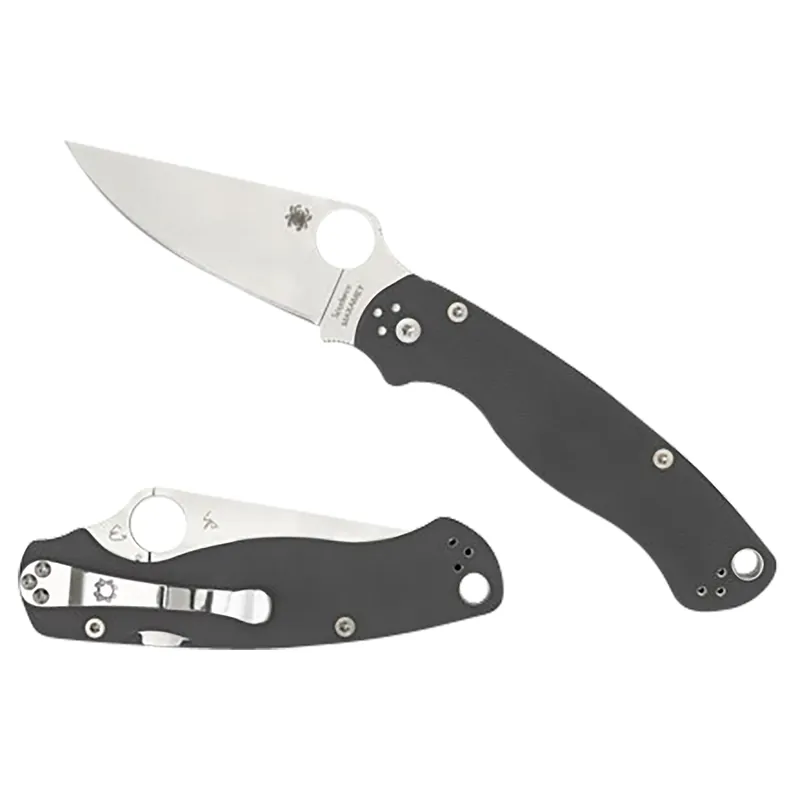 Spyderco Para Military 2 3.47" Folding Plain Satin Maxamet Steel Blade Dark Gray Textured G10 Handle