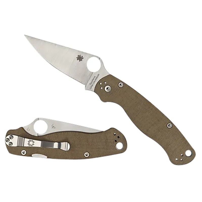 Spyderco Military 2 3.47" Folding Plain Stonewashed CPM Cru-Wear Blade Brown Canvas Textured Micarta Handle