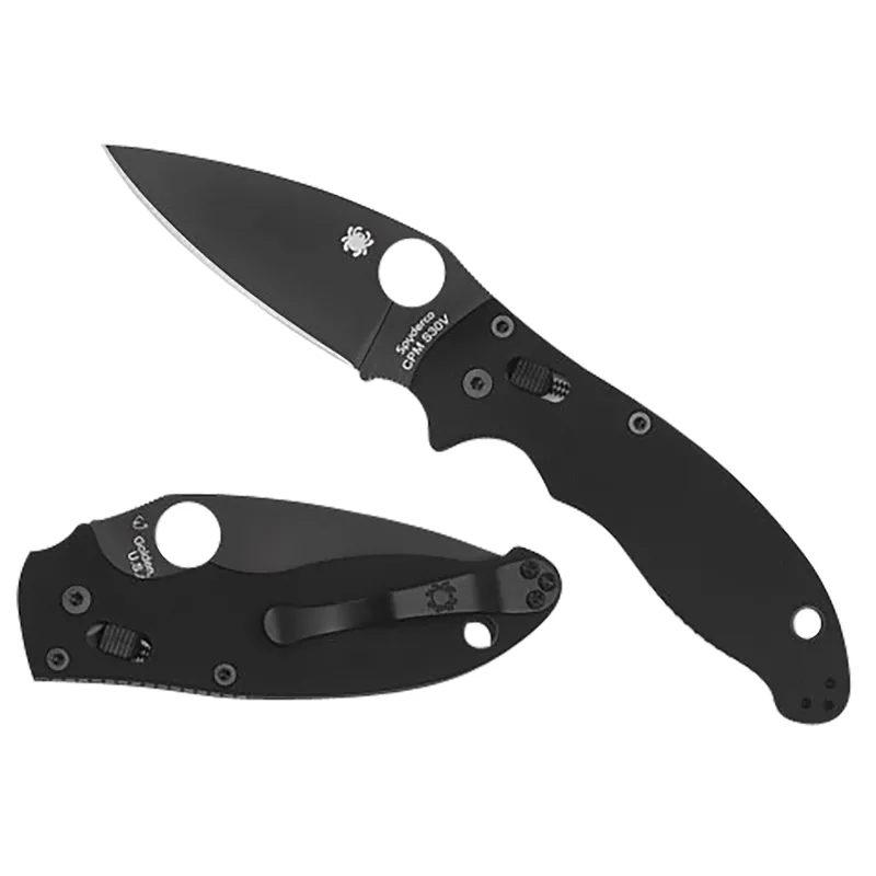 Spyderco Manix 2 3.37" Folding Plain Black DLC CPM SS Blade Black Bi-Directional Texturing G10 Handle