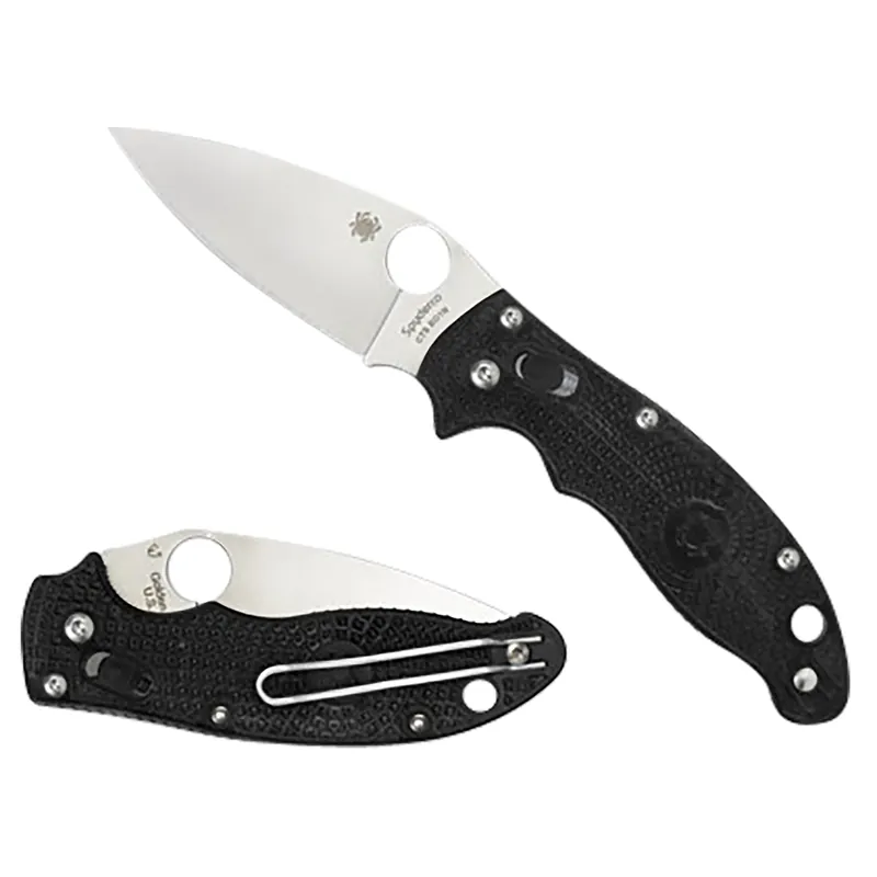 Spyderco Manix 2 Lightweight 3.37" Folding Plain Satin CTS BD1 SS Blade/Black Bi-Directional Texturing FRCP Handle