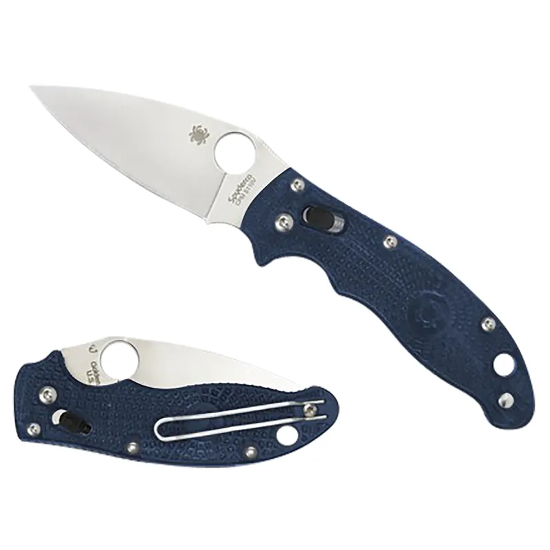 Spyderco Manix 2 Lightweight 3.37" Folding Plain Satin CTS BD1 SS Blade/Dark Blue Bi-Directional Texturing FRCP Handle