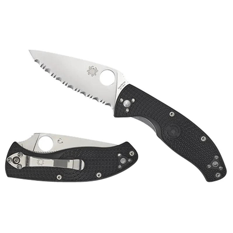 Spyderco Tenacious Lightweight 3.39" Folding Plain Satin SS Blade Black Bi-Directional Texturing FRN Handle