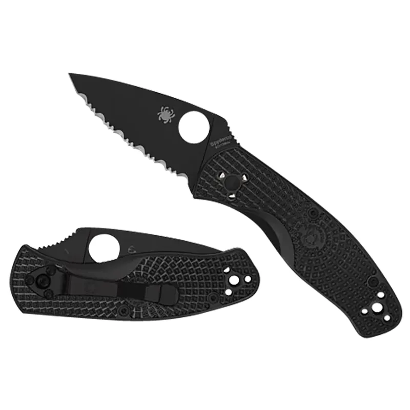 Spyderco Persistence Lightweight 2.75" Folding Plain Black Oxide SS Blade Black Bi-Directional Texturing FRN Handle