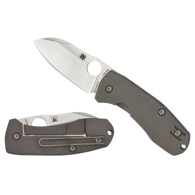 Spyderco Techno 2 2.52" Folding Sheepsfoot Plain CTS XHP Steel Blade Matte Stonewashed Titanium Handle