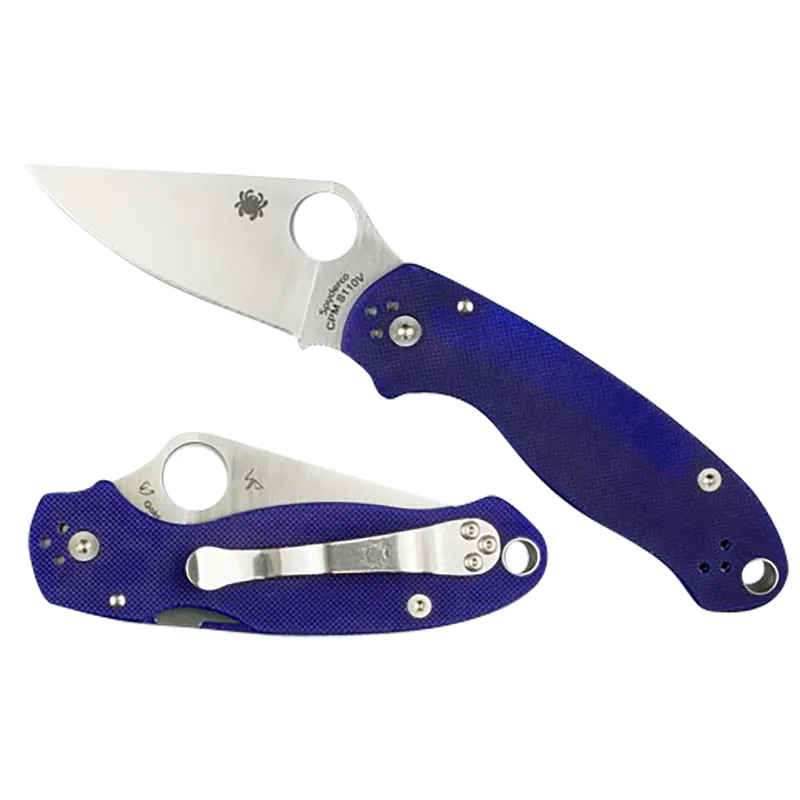 Spyderco Para 3 2.95" Folding Plain Satin CPM S110V Blade Dark Blue Textured G10 Handle Includes Pocket Clip