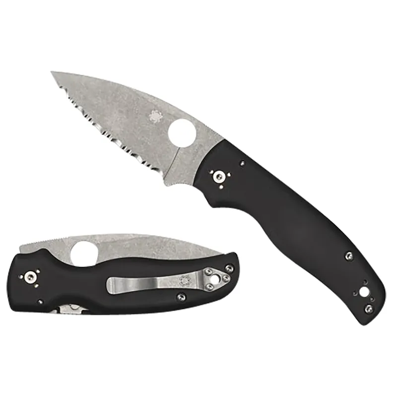 Spyderco Shaman 3.58" Folding Plain Stonewashed CPM S30V SS Blade Black Textured G10 Handle