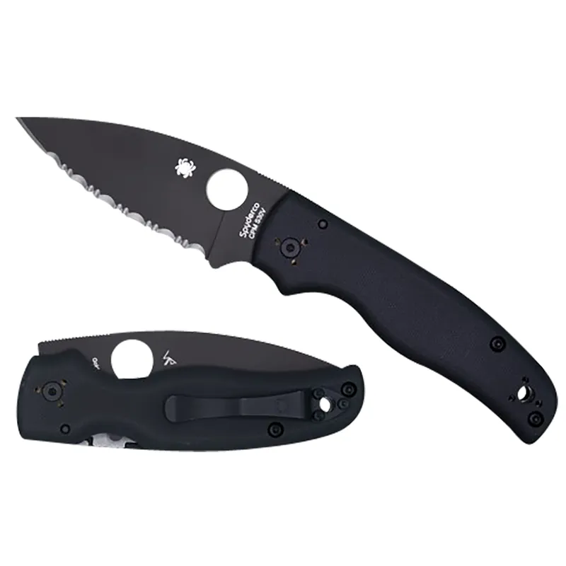 Spyderco Shaman 3.58" Folding Serrated Black DLC CPM S30V SS Blade Black Textured G10 Handle