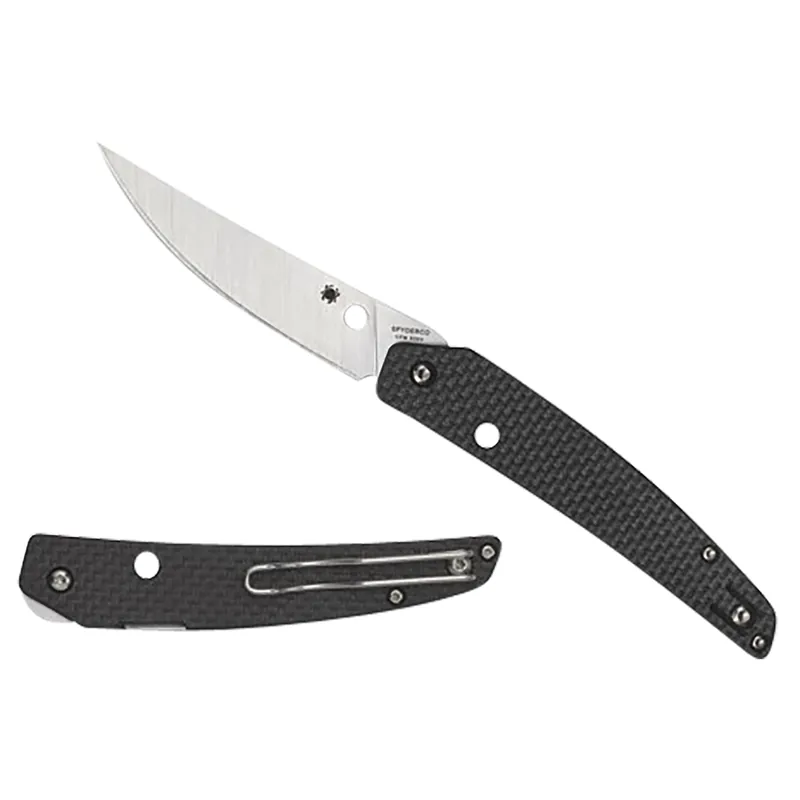 Spyderco Ikuchi 3.26" Folding Plain CPM S30V SS Blade Black Textured Carbon Fiber G10 Handle