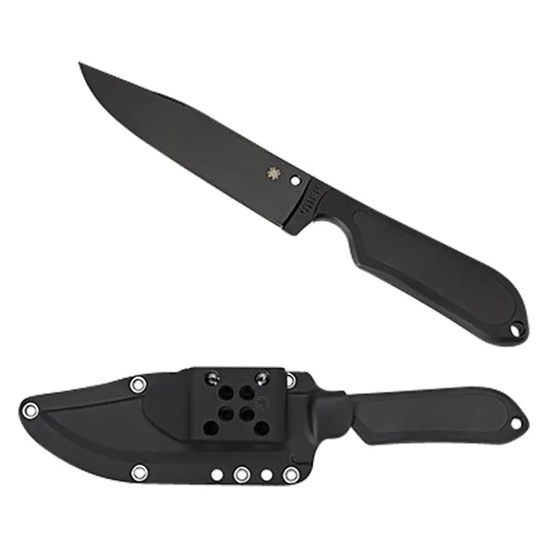 Spyderco Street Bowie 5.05" Fixed Clip Point Plain Black DLC VG-10 SS Blade Black Textured Handle