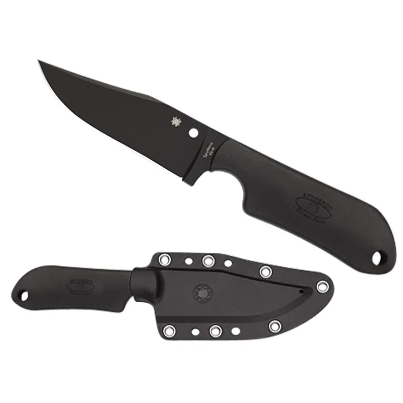 Spyderco Street Beat 3.51" Fixed Bowie Plain Black DLC VG-10 SS Blade/Black Handle