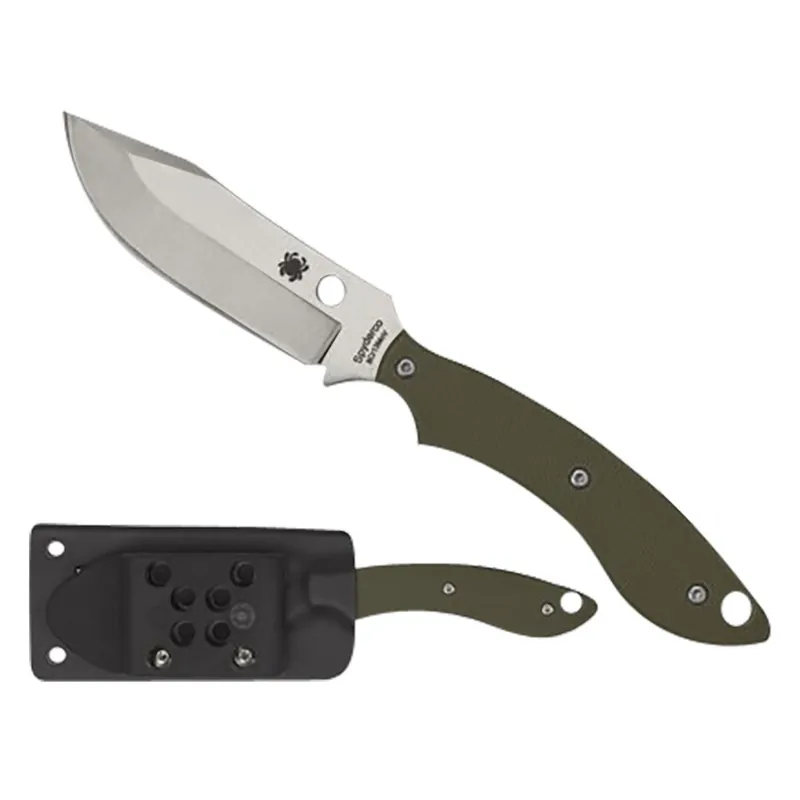 Spyderco Stok 2.95" Fixed Bowie Plain Stonewashed 8Cr13MoV SS Blade/Olive Drab Textured G10 Handle