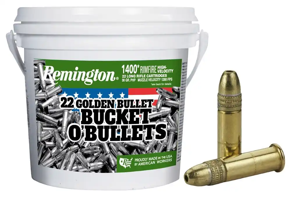 Remington Ammunition Golden Bullet Bucket O‘ Bullets .22 LR Ammo 36 gr Plated Hollow Point 1400 Rounds 21231