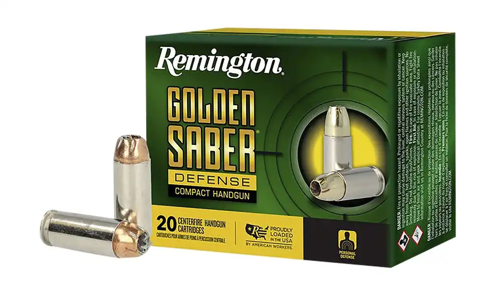 Remington Ammunition Golden Saber Defense 10mm Auto 180 gr Brass Jacket Hollow Point 20 Per Box