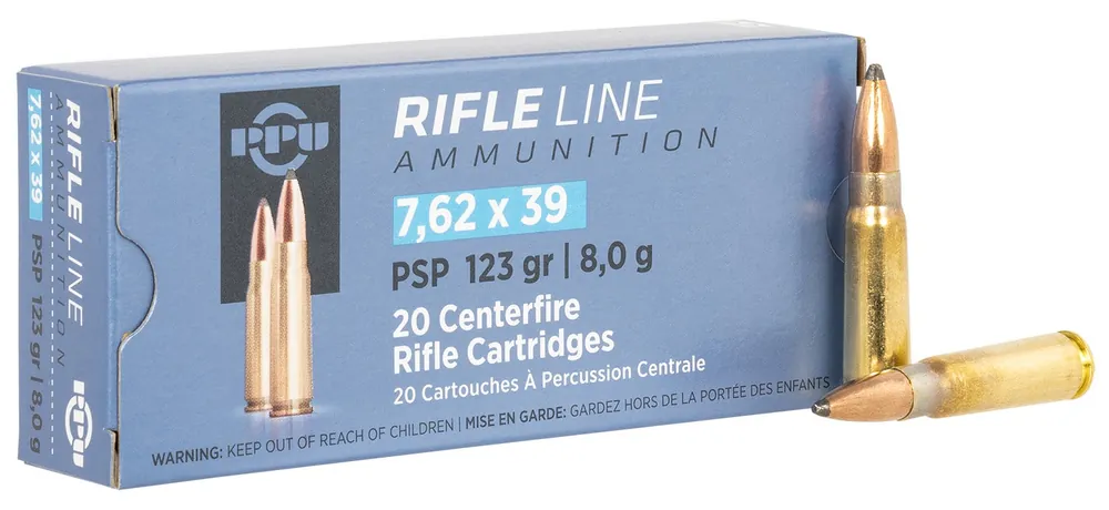 PPU Metric Rifle Rifle Line 7.62x39mm 123 Gr. Pointed Soft Point 20/Box