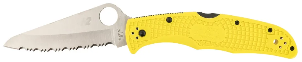 Spyderco Pacific Salt 2 3.78" Folding Serrated Stonewashed H2 Steel Blade Yellow FRN Handle