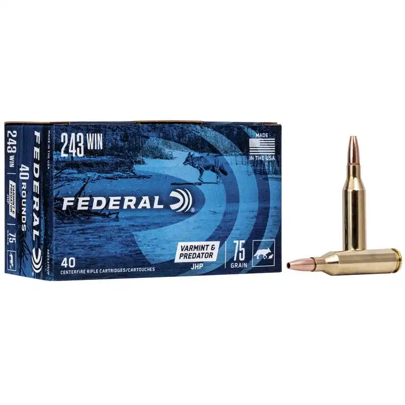 Federal American Eagle Varmint & Predator 243 Win 75 Gr. JHP 40/Box AE24375VP