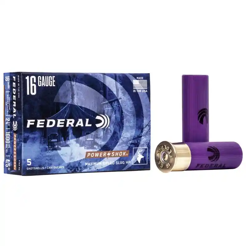 Federal Power-Shok Rifled Slug 16 Ga. 350 Gr. 5/Box F164 RS