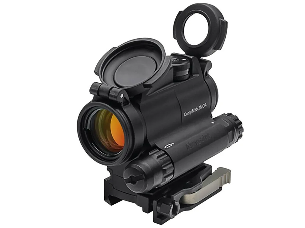 Aimpoint CompM5b Reflex Sight/Red Dot 1x 2 MOA Ballistic Compensation Interchangeable Turrents AAA Battery Powered Black