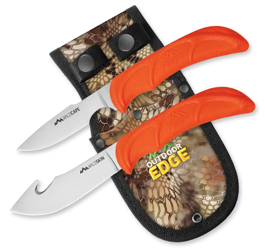 Outdoor Edge WildPair Knives Fixed Gut Hook/Caper Plain/Gut Hook 420J2 SS Blade WR1C