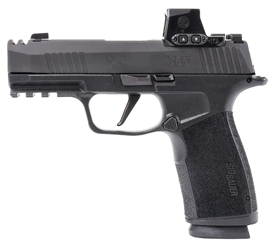 Sig Sauer P365 XMacro 9mm Pistol 17+1 3.1" Barrel SS Compensated Slide Polymer Frame ROMEO-X Red Dot Black 365XCA9COMPRXX