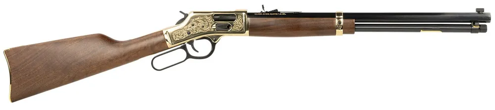 Henry Side Gate Deluxe 44 Mag/44 Special Rifle10+1 20" Blued Octagon Barrel, Engraved Polished Brass Rec H006GD