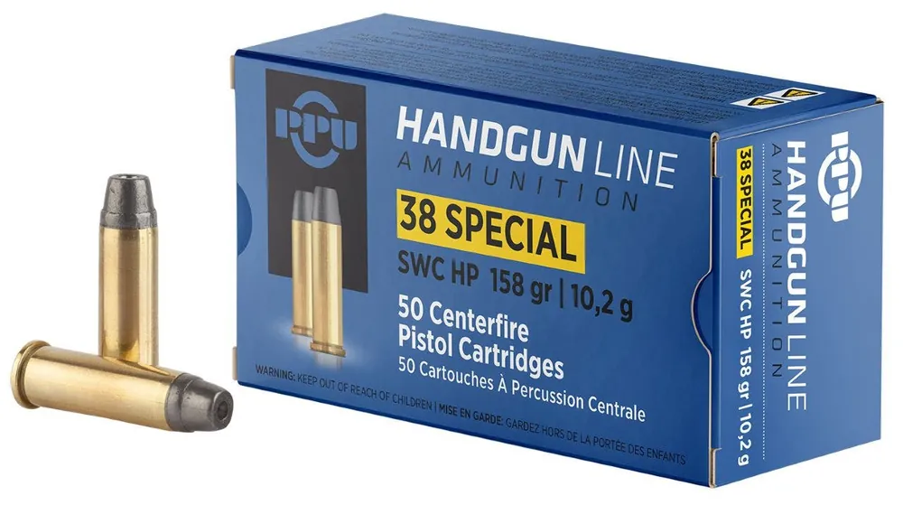 PPU Handgun 38 Special Ammo 158 Gr Semi Wadcutter Hollow Point 50 Rounds PPH38SH